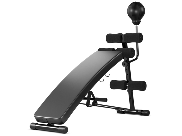 Costway Adjustable Incline Curved Workout Fitness Sit Up Bench with Speed Ball 2 straps - Black