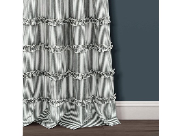 Lush Decor Vintage Stripe Yarn Dyed Cotton Window Curtain Panel Pair- Denim Blue (Like New, No Retail Box)