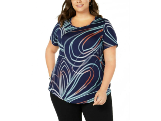 JM Collection Women's Plus Size Printed T-Shirt Navy Size 3 Extra Large ...