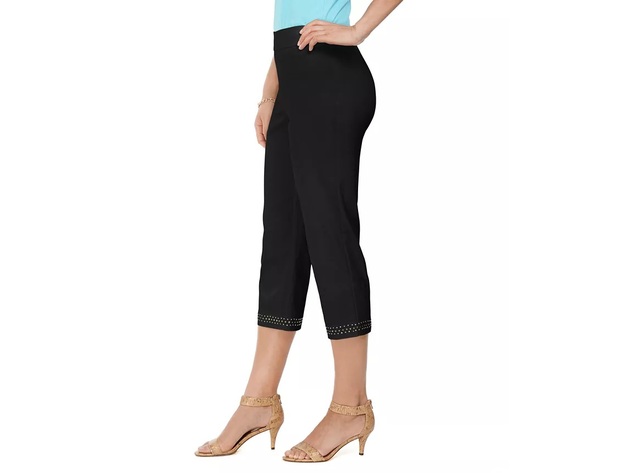 JM Collection Women's Embellished-Hem Straight-Leg Capri Pants Black Size Small