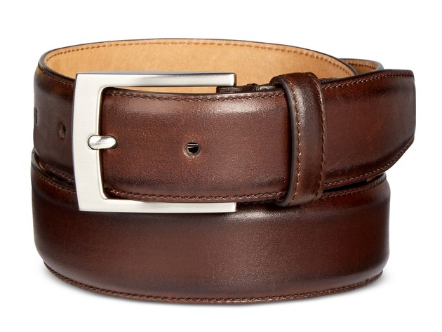Tasso Elba Men's Feather-Edge Leather Dress Belt Only At Macy's Brown Size 44 Regular