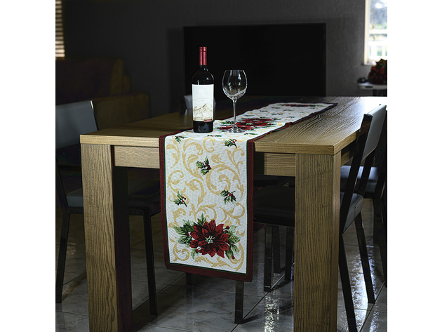 Homvare Christmas Table Full Length Runner for Holiday Dinner, Parties, Home Décor Woven Tapestry 13”x72” - Red