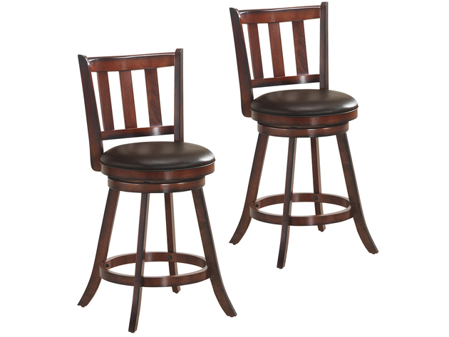 Costway Set of 2 25'' Swivel Bar stool Leather Padded Dining Kitchen Pub Bistro Chair - Nut-Brown