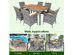 Costway 7PCS Patio Rattan Dining Set Acacia Wood Table Cushioned Chair Mix Gray - Gray, Natural