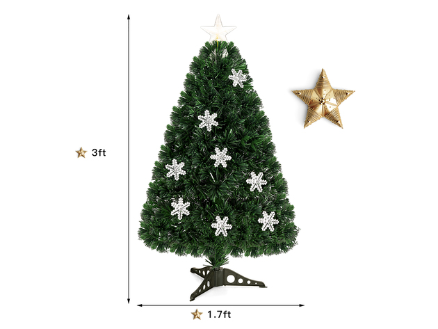 Costway 3FT Pre-Lit Fiber Optic Christmas Tree Multicolor Lights - As pictures show