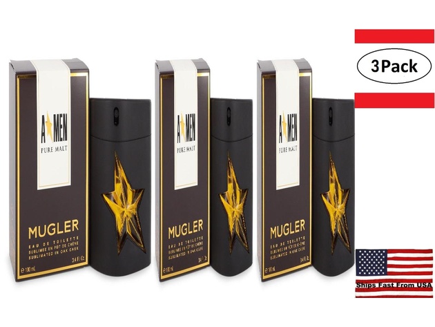3 Pack Angel Pure Malt by Thierry Mugler Eau De Toilette Spray (Limited Edition) 3.4 oz for Men