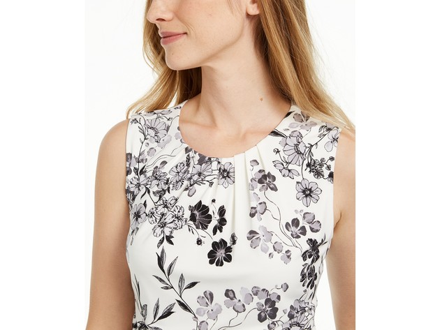 Calvin Klein Women's Printed Pleat-Neck Blouse White Size Medium