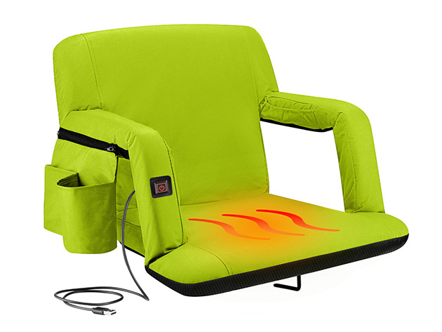 Heated Reclining Stadium Seat with Armrests & Side Pockets (Lime)
