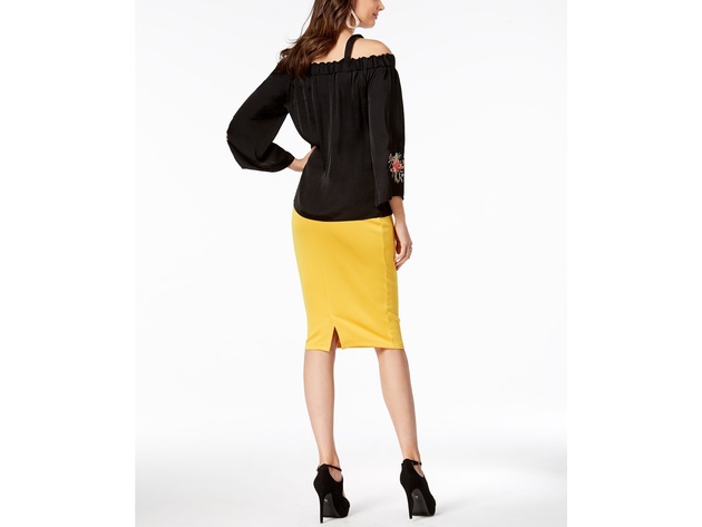 Thalia Sodi Women's Scuba Pencil Skirt Yellow Size Small