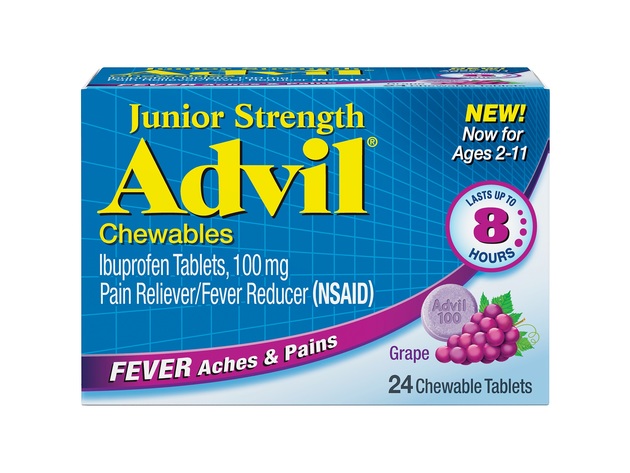 Advil Junior Strength Fever Reducer/Pain Reliever Chewable Tablets Grape, 100 mg, 24 Count
