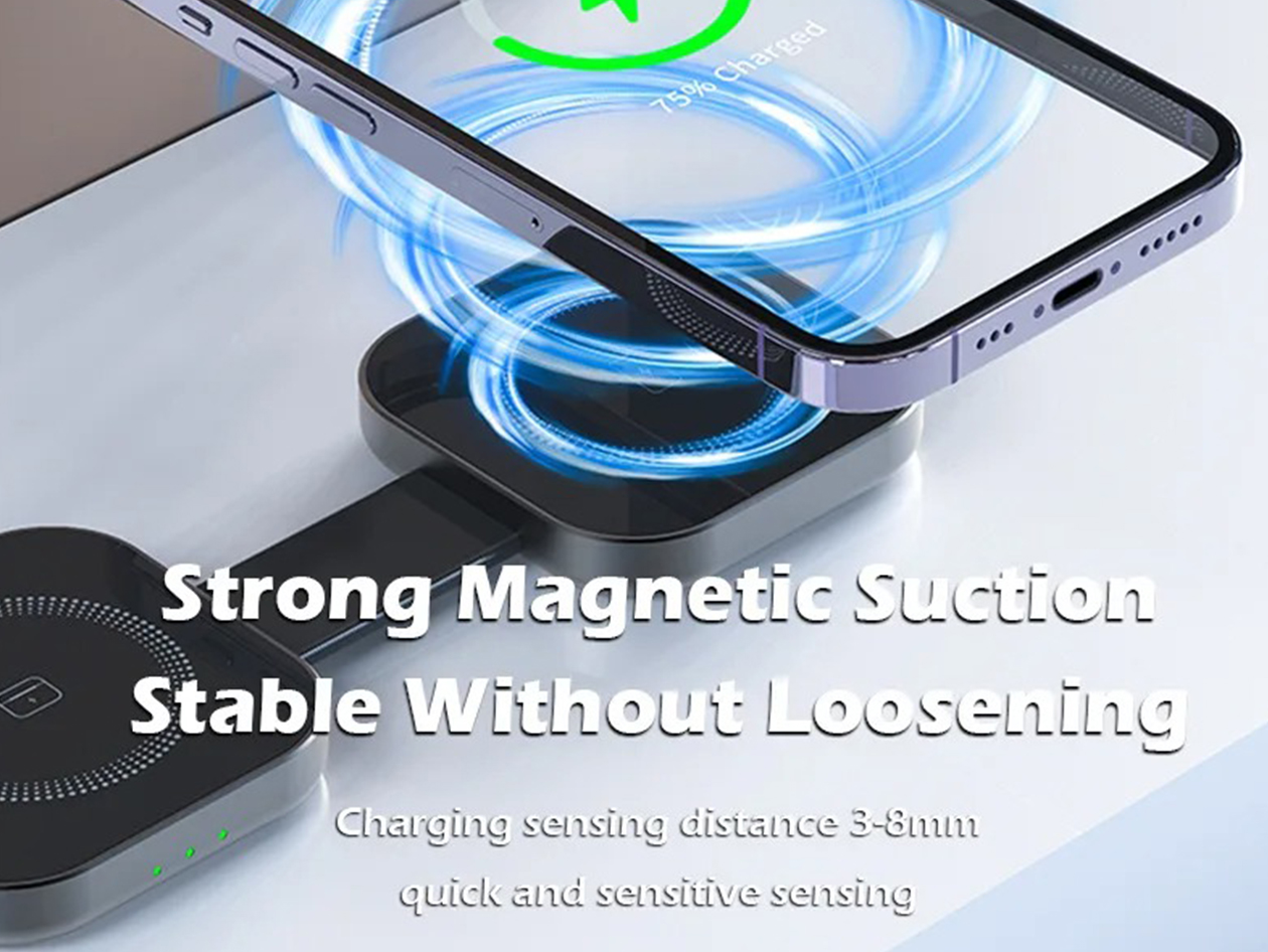 MagFold 3-in-1 Qi2 Magnetic Wireless Charging Pad (Grey)