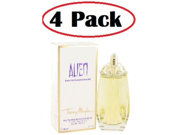 4 Pack of Alien Eau Extraordinaire by Thierry Mugler Eau De Toilette Spray Refillable 3 oz