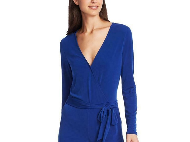 1. State Women's Belted Long Sleeve Jersey Jumpsuit  Blue Size Extra Large