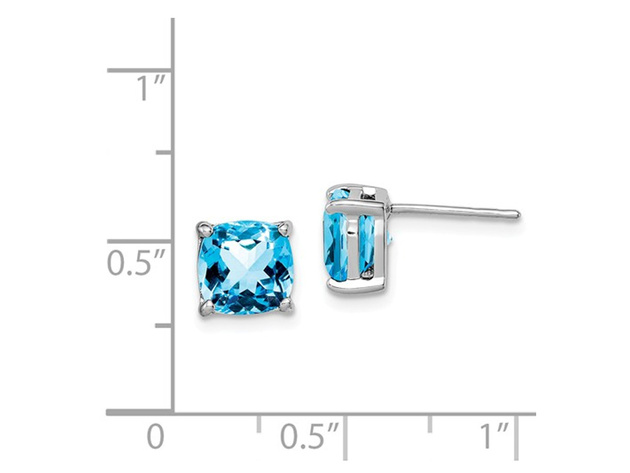 3.80 Carat (ctw) Natural Cushion Cut London Blue Topaz Stud Earrings in Sterling Silver