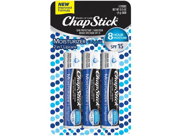 ChapStick Lip Moisturizer and Skin Protectant Original Lip Balm Tube with SPF 15, 3 Count
