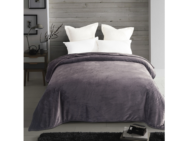 Spyder Flannel Ultra Plush Bed Blanket Interwoven Strength - Queen 90"x90" Grey