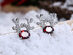 Reindeer Stud Earrings Ft. Red & White Swarovski (White Gold)