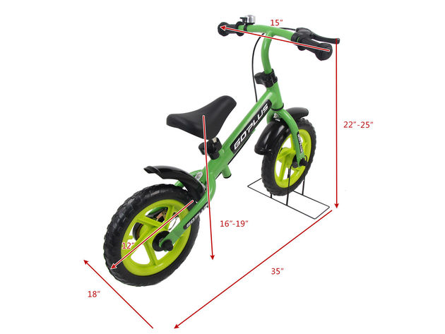 Goplus 12'' Green Kids Balance Bike Children Boys & Girls with Brakes and Bell Exercise - Green + Black