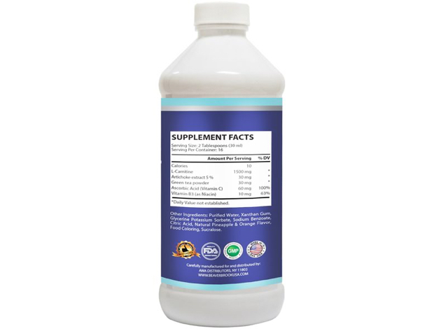 Beaver Brook Liquid L-Carnitine 1,500mg with Green Tea & Artichoke - Orange Pineapple - 32