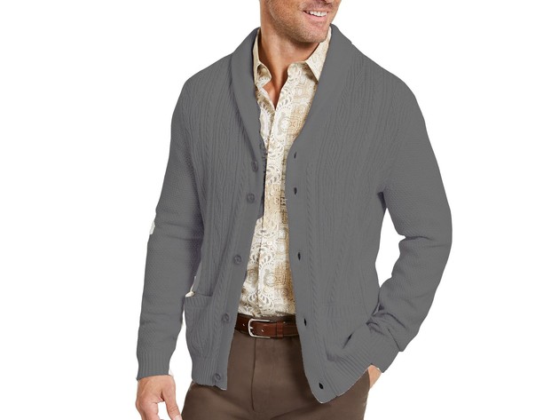 Tasso Elba Men's Chunky Shawl Cardigan Sweater Med Gray Size XX-Large