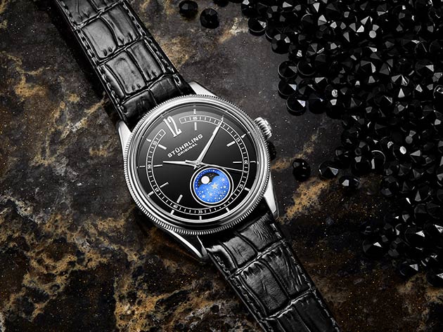 Stührling Celestia 897 Quartz 42mm Classic Watch (Black Dial/Silver Case)