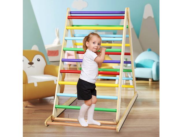 Costway Foldable Wooden Climbing Triangle Indoor Climber w/Ladder for Baby Toddler - Colorful