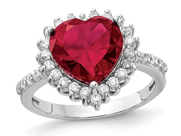 Lab Created 3.50 Carat (ctw) Ruby Heart Ring in Sterling Silver - 8