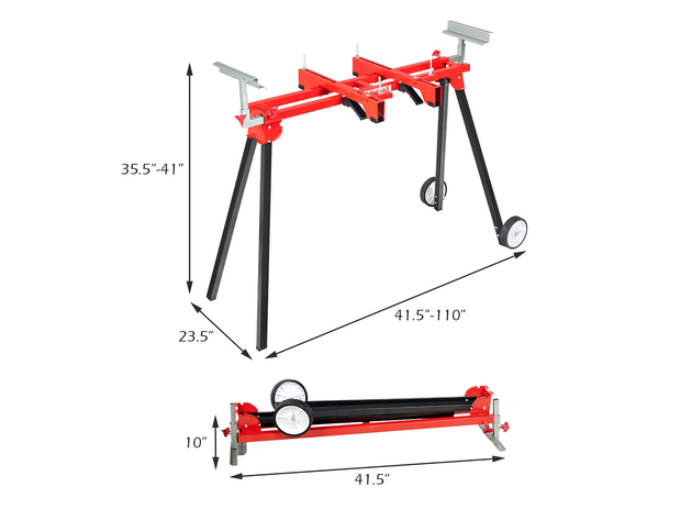 Costway Folding Miter Saw Stand 300Lbs Capacity Extendable w/ Wheel & Mounting Brackets - Red+Black