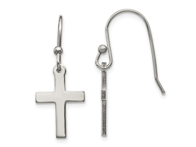 Stainless Steel Polished Cross Earrings