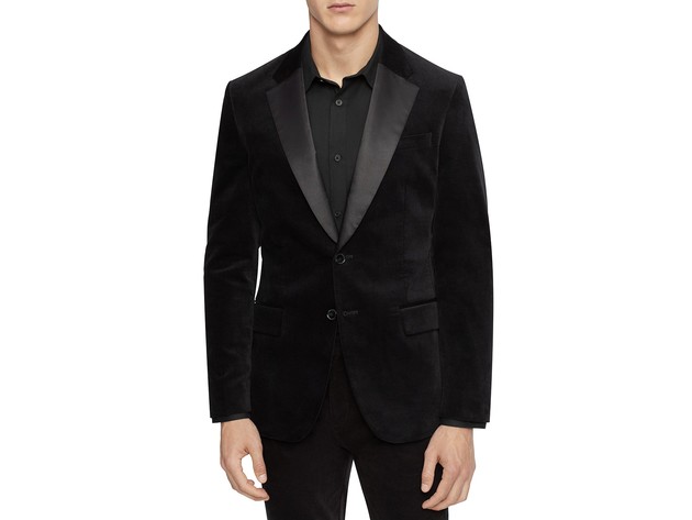 Calvin Klein Men's Slim-Fit Velvet Sport Coat Black Size Medium