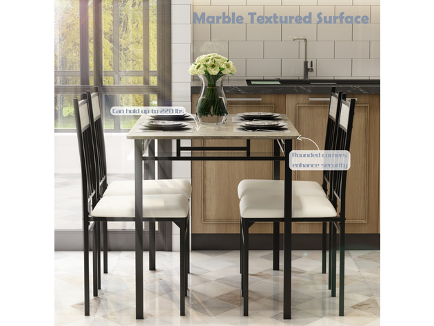 Costway 5 Piece Dining Set Faux Marble Top Table and 4 Padded Seat Chairs w/ Metal Legs