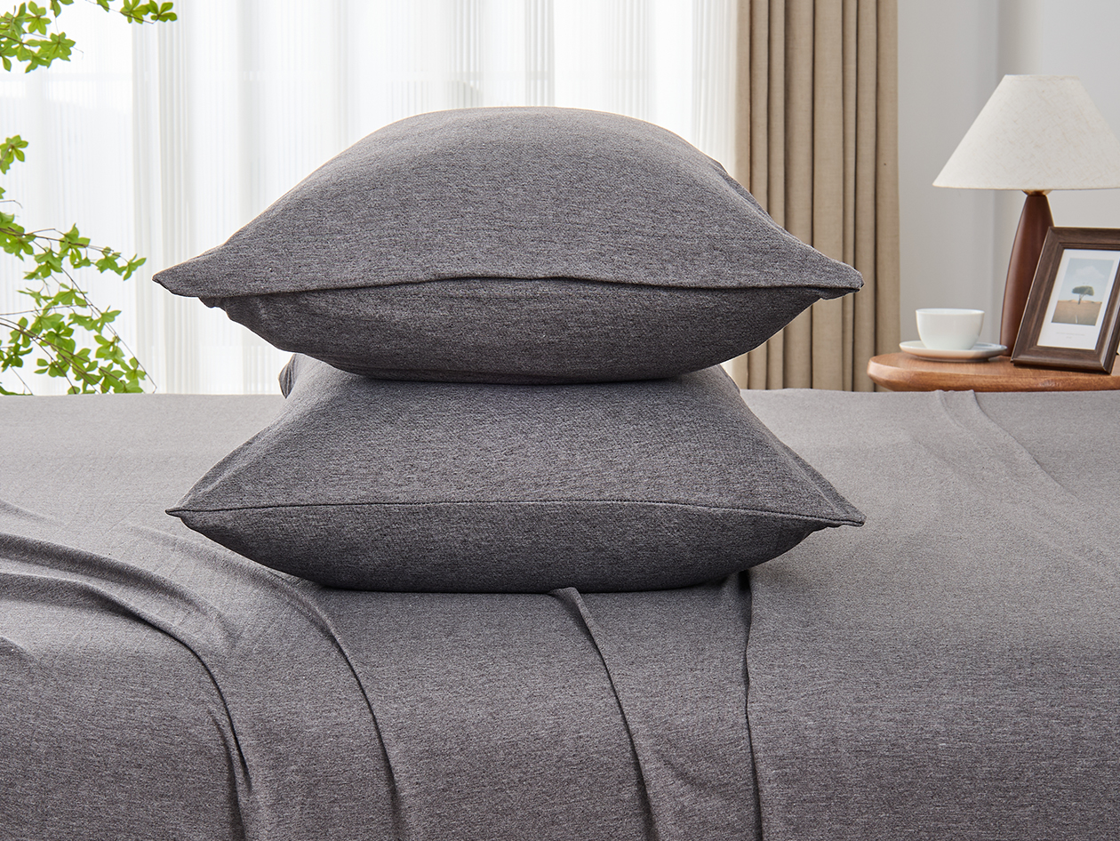 Kathy Ireland 4 Piece Heathered Jersey Knit Cotton Sheet Set (Full/Dark Gray)