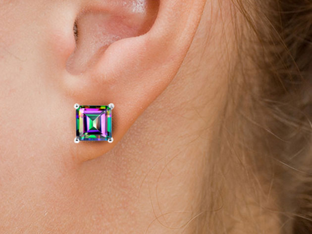 1CT Sterling Silver Gemstone Stud Earrings in Princess Mystic