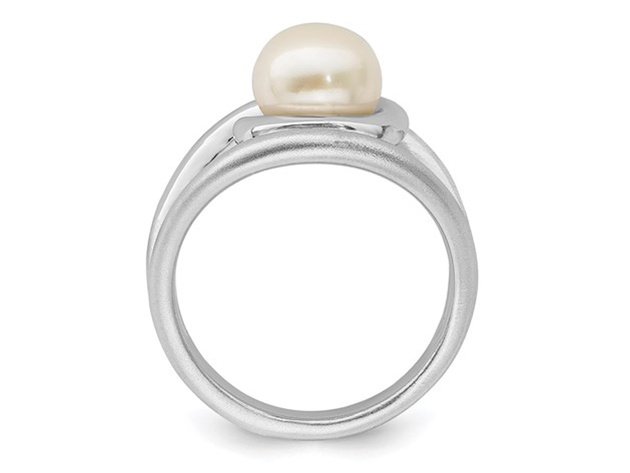 Button Freshwater Cultured Pearl Ring 8-9mm in Sterling Silver - 8