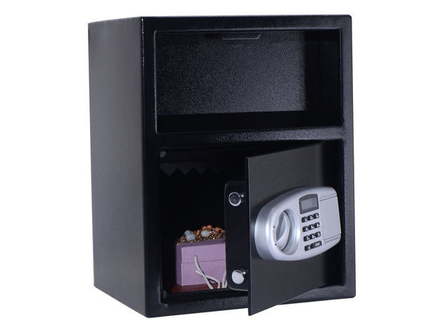 Costway Digital Safe Box Depository Drop Deposit Front Load Cash Vault Lock Home Jewelry Black