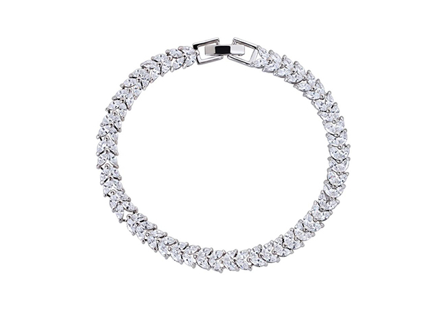 Heart 18K White Gold Plated Tennis Bracelet with Marquise Cut White Diamond Cubic Zirconia