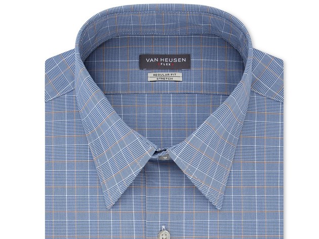Van Heusen Men's Flex Classic/Regular-Fit Stretch Wrinkle-Free Check Dress Shirt Blue Size 15.5-34-35