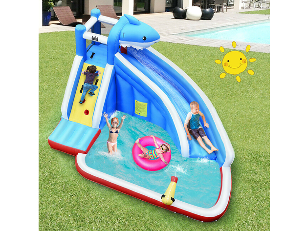 Costway Inflatable Water Slide shark Bounce House Castle Splash Water Pool Without Blower - Multicolor 