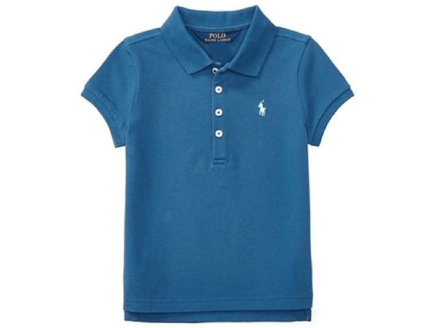 Ralph Lauren Girls' Cotton Mesh Polo Short Sleeve Shirt with Ribbed Armbands, Size: 6, Blue