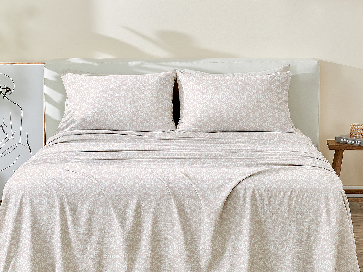 4-Piece Floral Print Microfiber Sheet Set (Diamond Gray/King)
