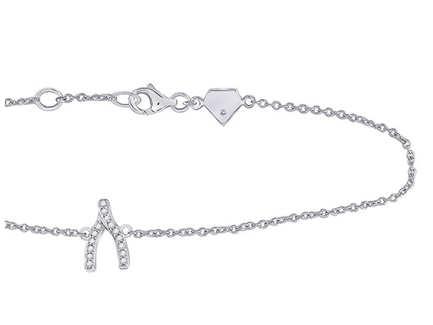 1/12 Carat (ctw G-H, I2-I3) Accent Diamond Wishbone Charm Bracelet in Sterling Silver