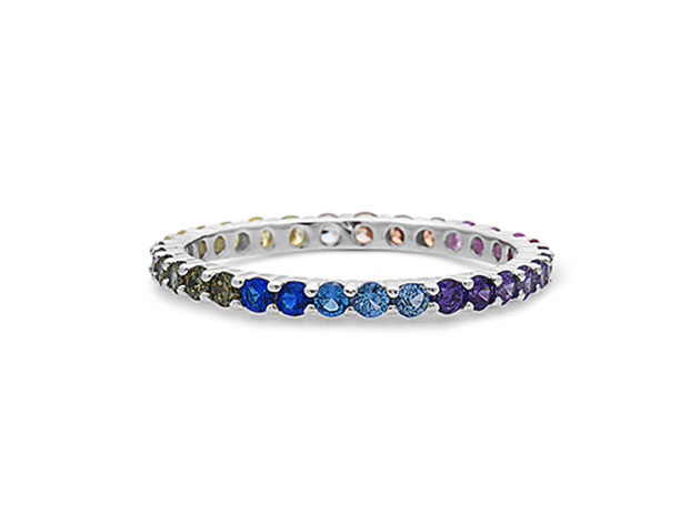 Sterling Silver Multicolored Gemstones Eternity Band Ring (Size 8)