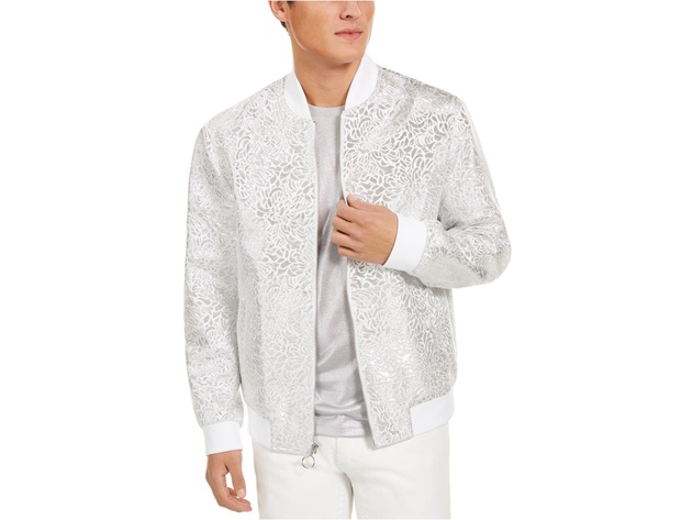 INC International Concepts Men's Oliver Party Brocade Bomber Jacket White Size Large