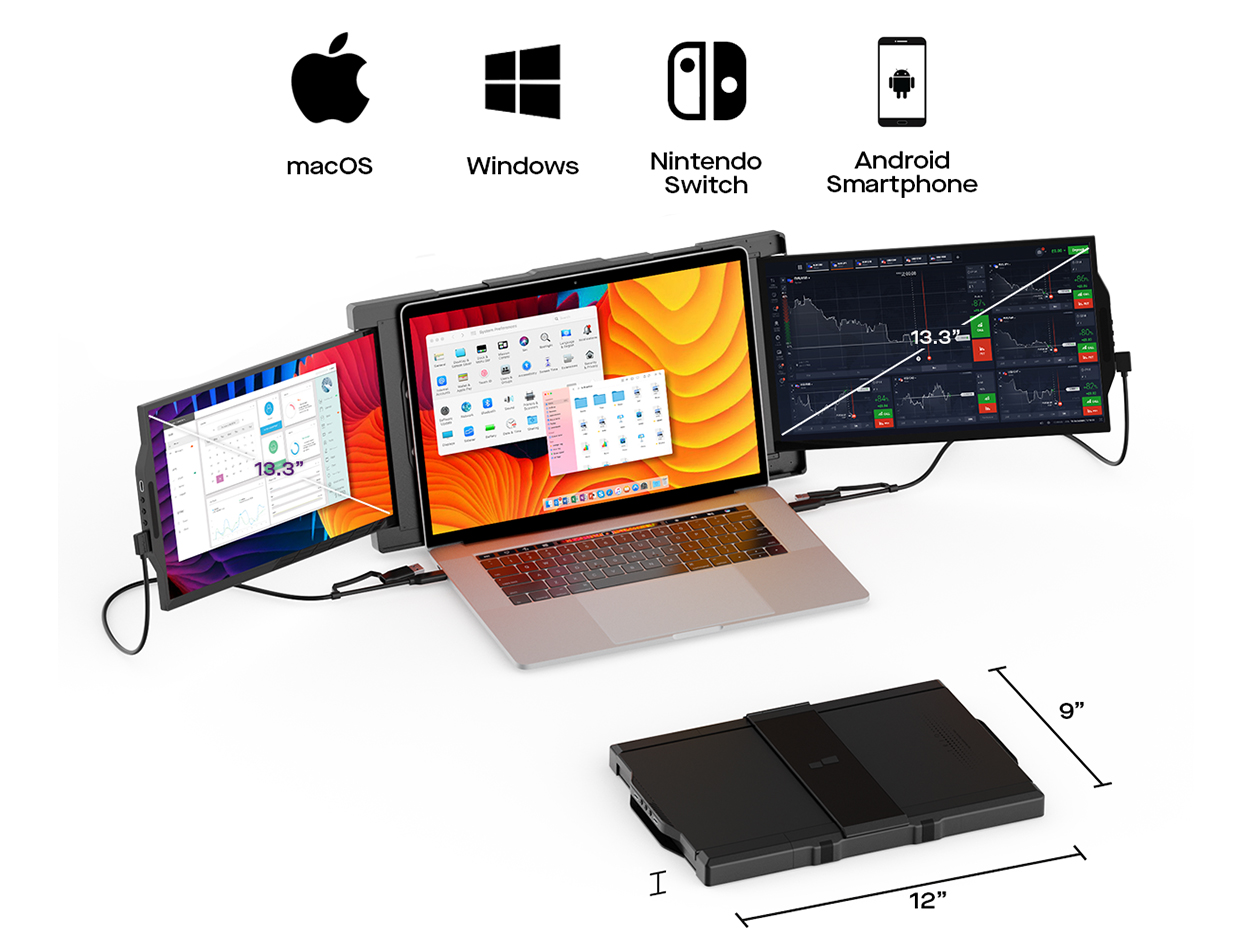 Trio Max 2.0 Tri-Screen Display for 15" -17.3" Laptops