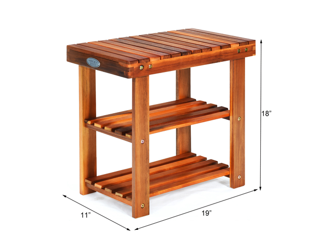 Costway 3-Tier Wood Shoe Rack 19' Shoe Bench Freestanding Boots Organizer Heavy-duty - Teak Color