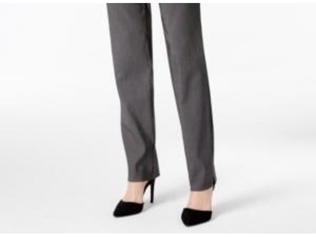 Charter Club Women's Petite Cambridge Tummy-Control Slim-Leg Pants Gray Size 12