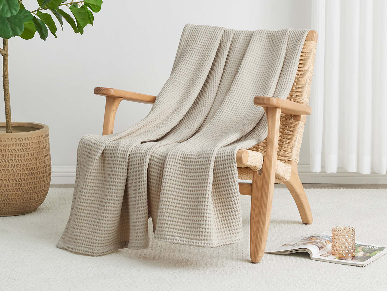 Vintage Cotton Waffle Blanket (Queen/Stone)