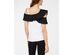 INC International Concepts Colorblocked-Ruffle Women's Cold-Shoulder Top  White Size Large