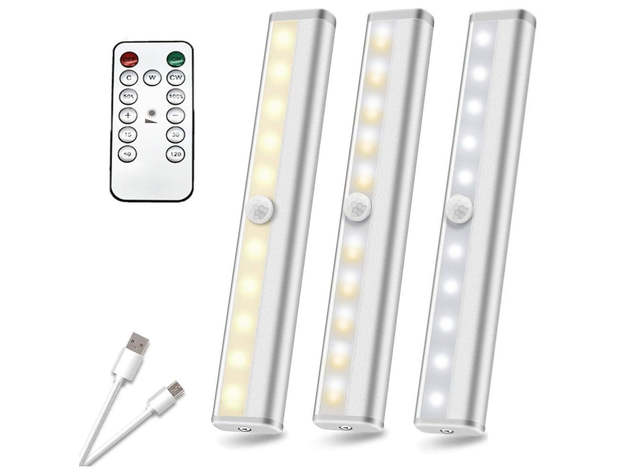 3-Pack LED USB Rechargeable Wireless Sensor Light w/ Remote
