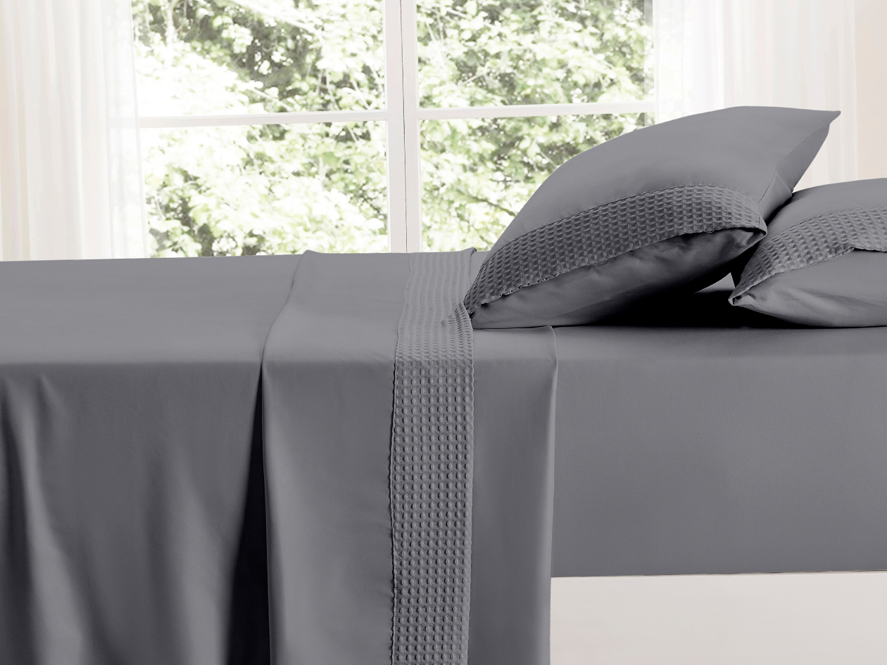 4-Piece Bamboo Blend Waffle Hem Sheet Set (Gray/Full)